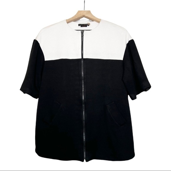 ALICE + OLIVIA 90s Boxy Oversized Colorblock Short Sleeve Full Zip Jacket S - Picture 3 of 8